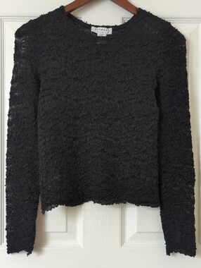 Express Tricot 90s Vintage Stretchy Embroidered Lace Long Sleeve Top Black L